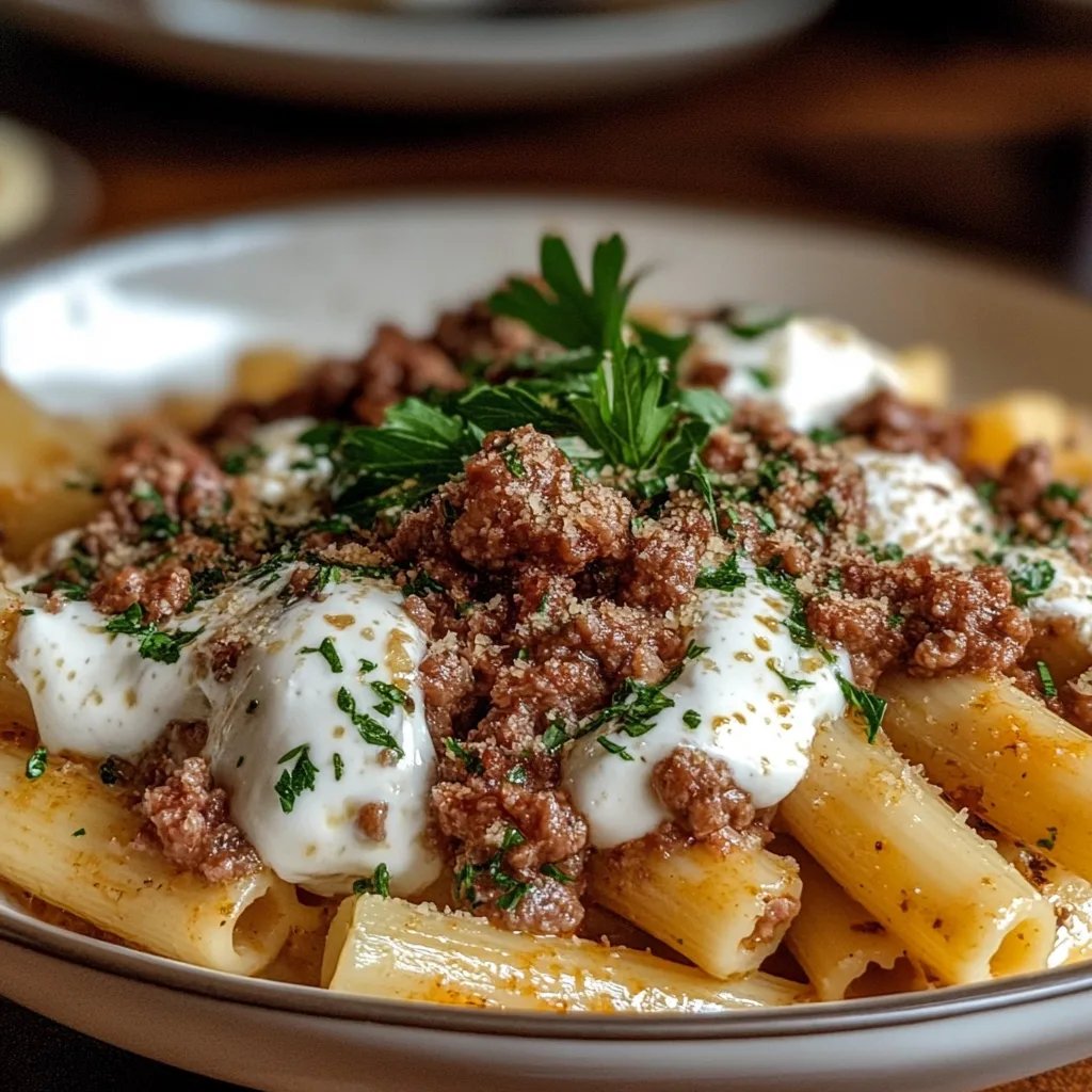 Türkische Pasta mit Hackfleisch und Joghurt