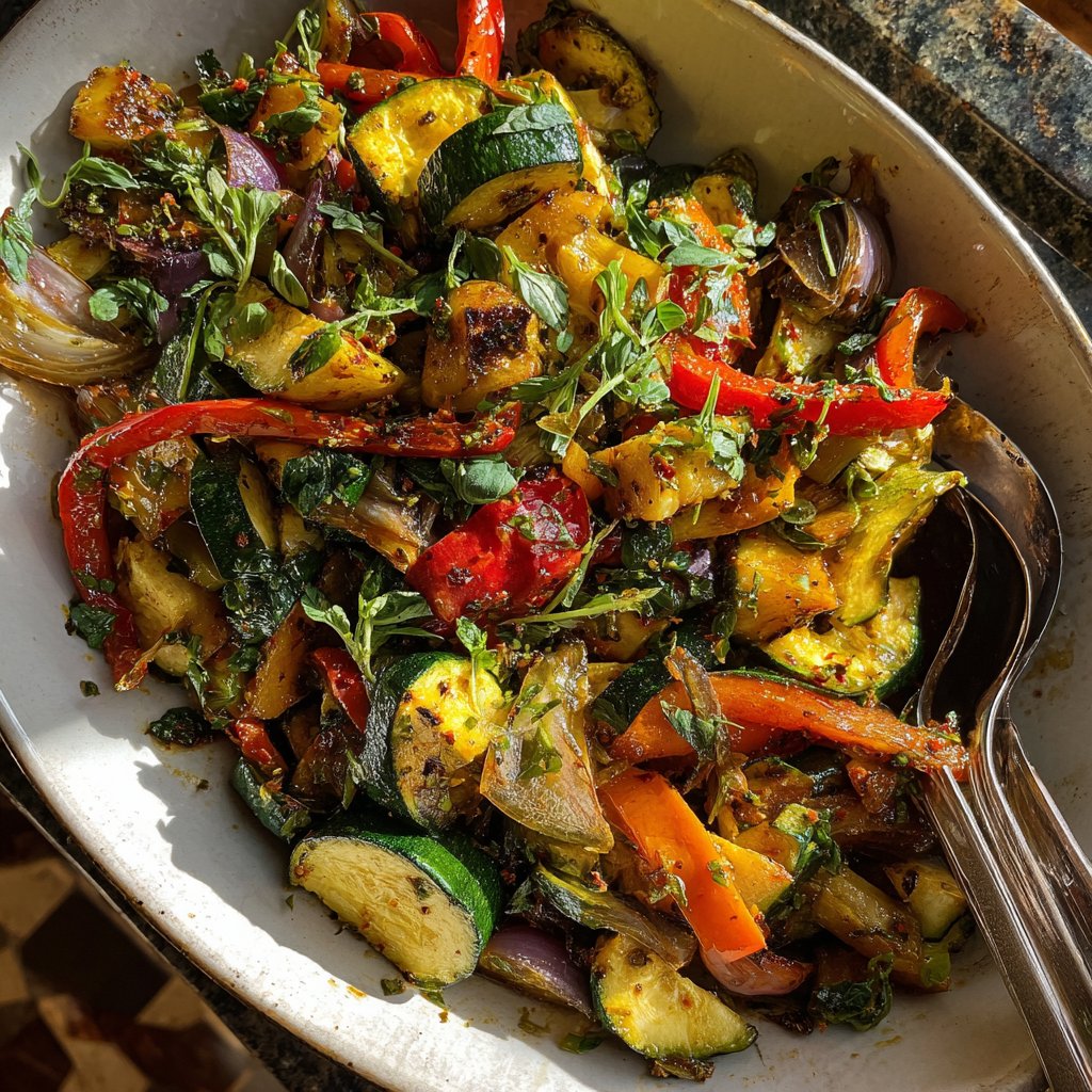 Vegetarisches Abendessen mit Gemüsepfanne