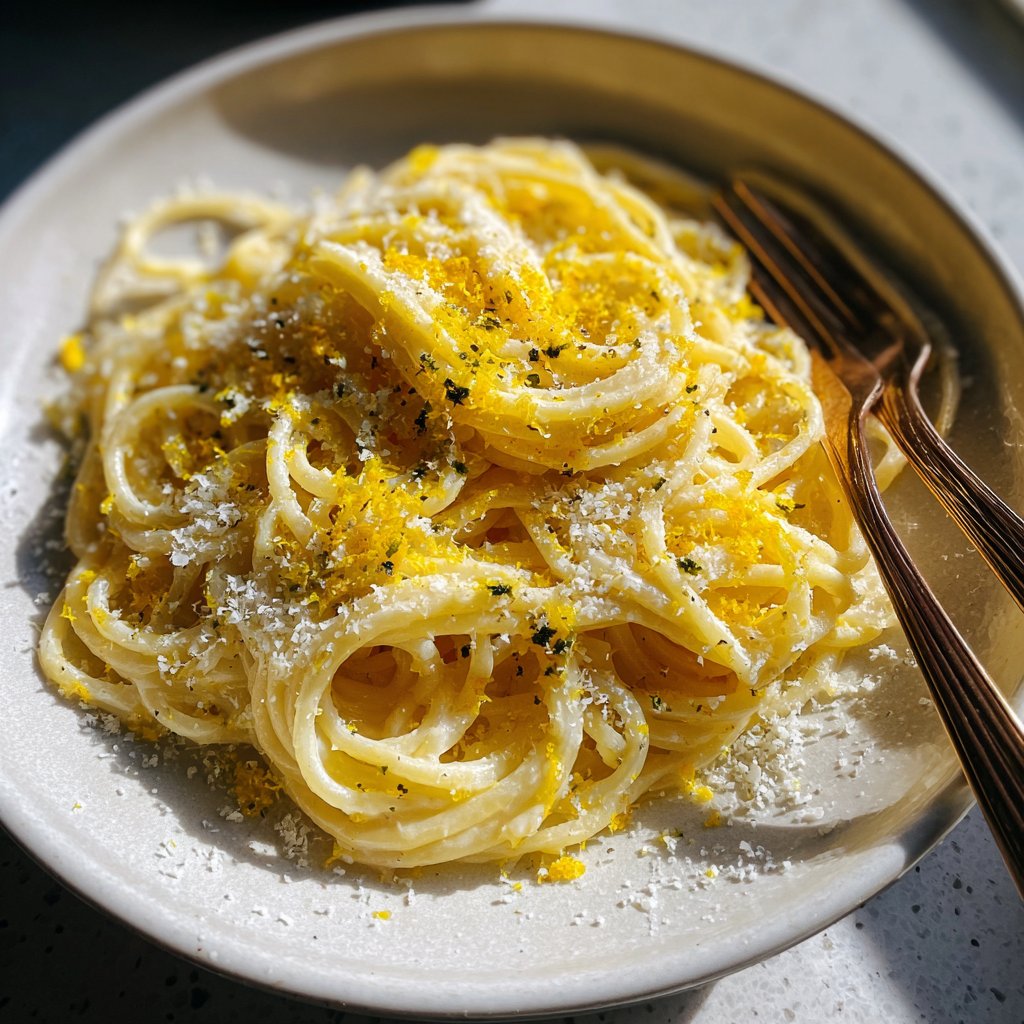 Spaghetti mit Zitronenschale und Parmesan