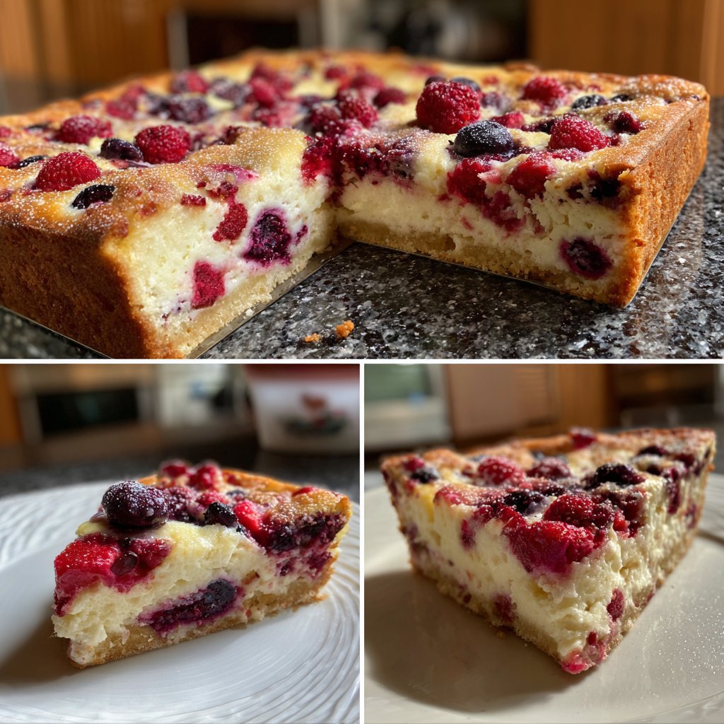 Blechkuchen mit Zitronencreme und Beeren