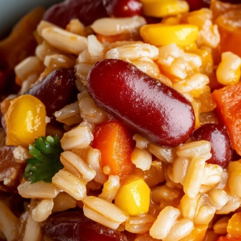 Vegetarische Reispfanne mit Kidneybohnen, Mais und Paprika