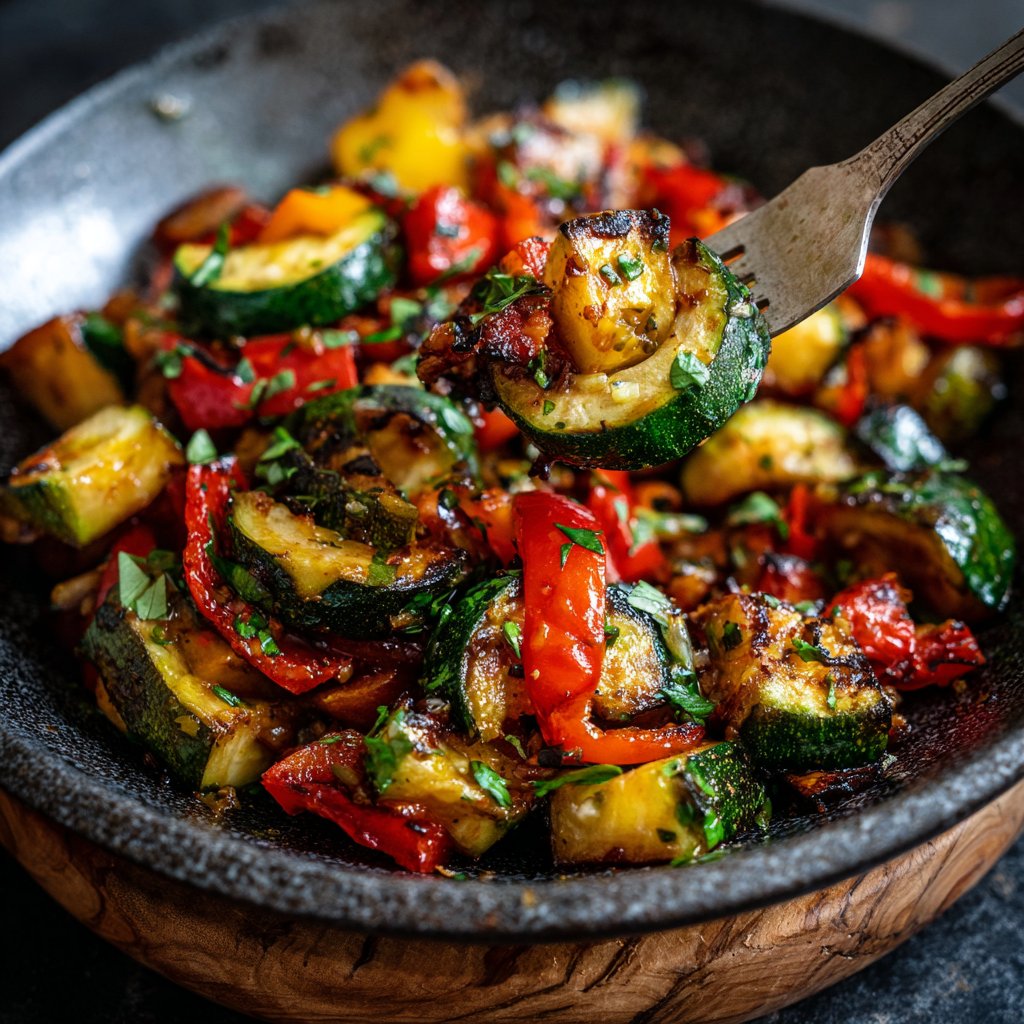 Gemüsepfanne mit Zucchini und Knoblauch