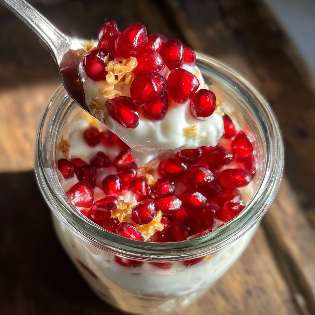 Frühstück im Glas mit Joghurt und Granatapfel