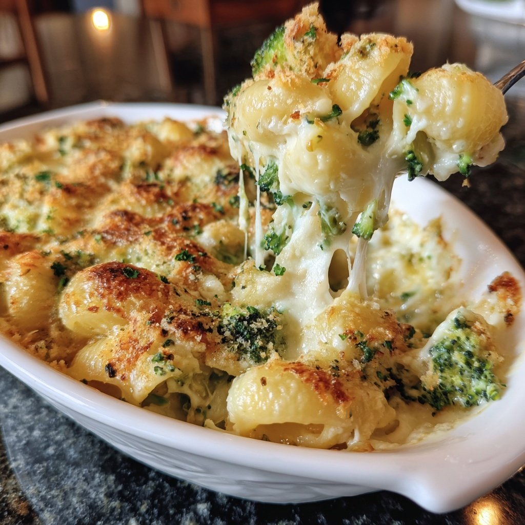 Vegetarischer Nudelauflauf mit Brokkoli