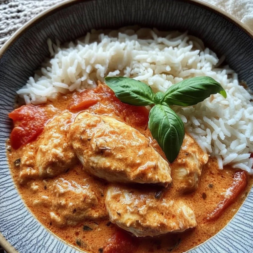 Tomatiges Hähnchen mit Reis