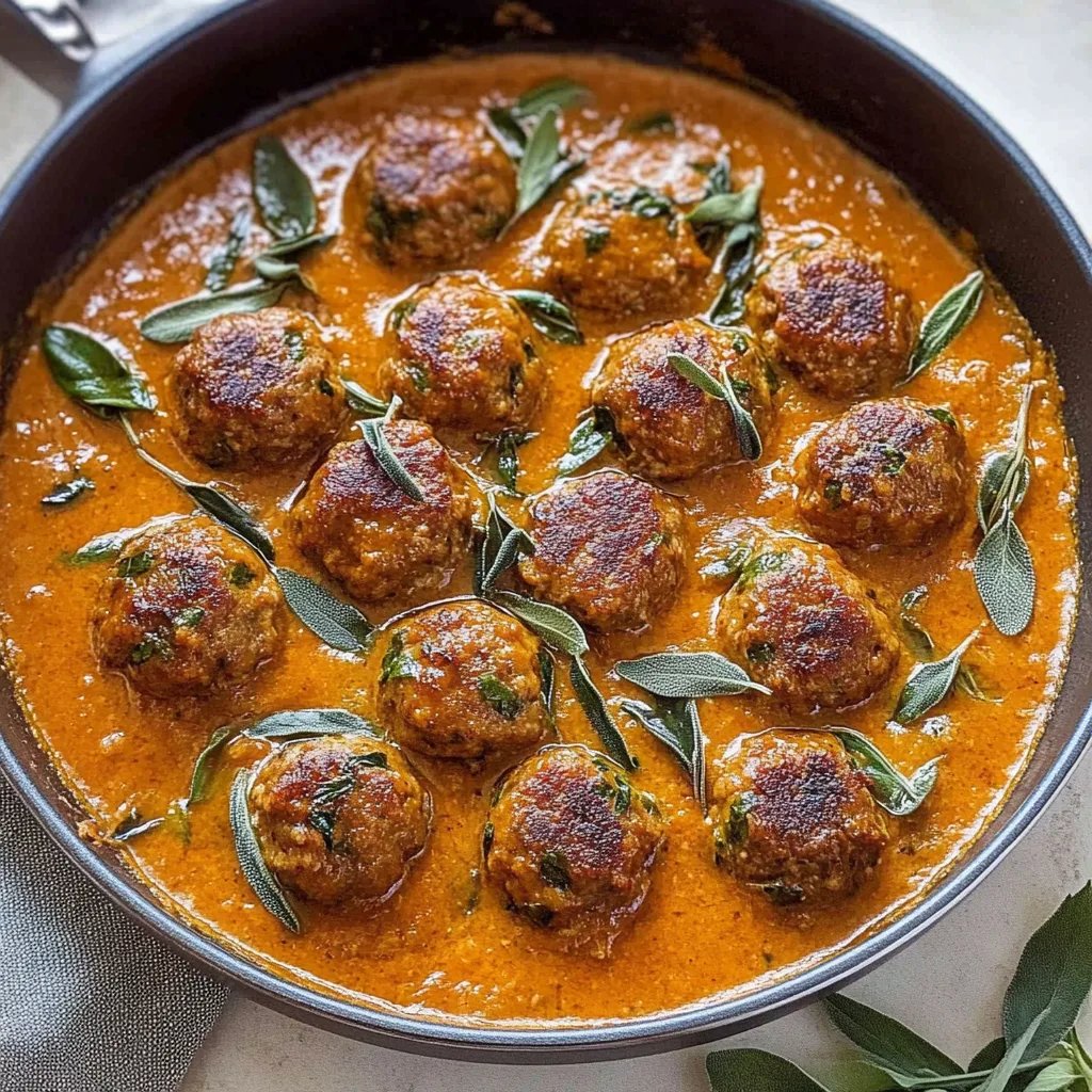 Truthahnbällchen in Kürbis-Salbei-Sauce